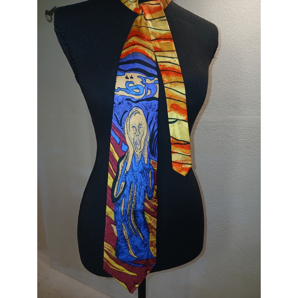 Vincent & Co The Scream Silk Tie Edvard Munch Art Graphic Necktie Multicolor